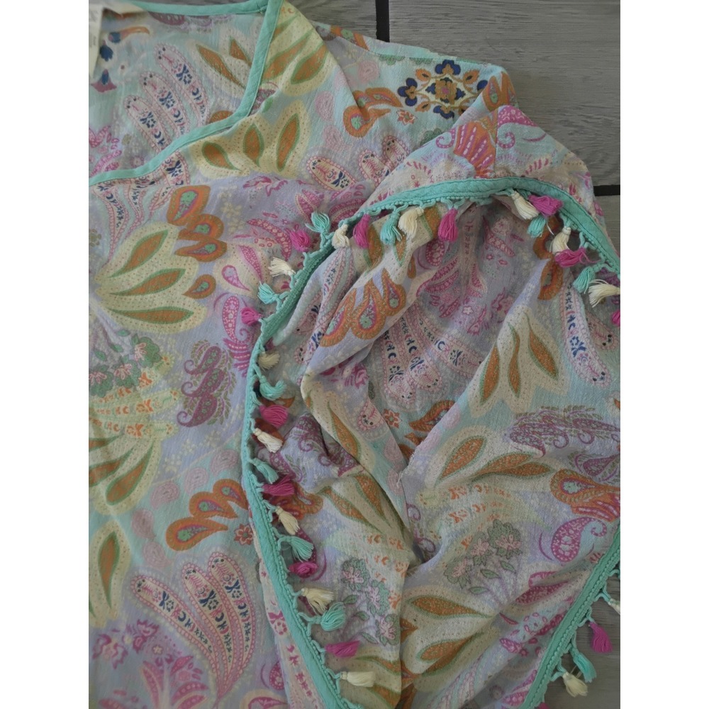 Matilda Jane Paisley Tassel Trim Poncho Top Mint Pink Cotton Cover Up Small - Picture 4 of 8